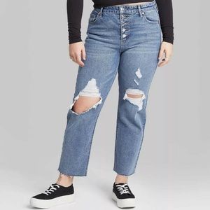 Straight leg distressed/ripped straight leg jean